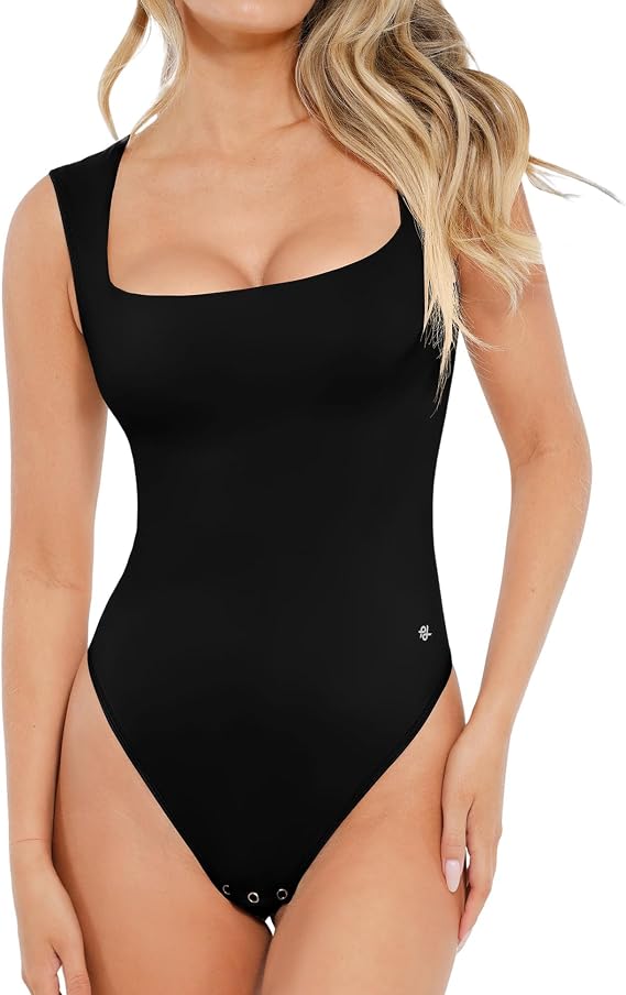 Popilush Bodysuits for Women Sleeveless Square Neck Bodysuit Tops