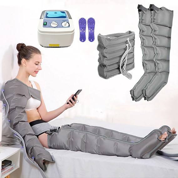 Pressotherapy Air Compression Leg Foot Massager, Compression Boots for Legs Air Compression Drainage Massager, Full Body Waist Arm Leg Relax Instrument (6 Chambers, 2 Legs + Waist)
