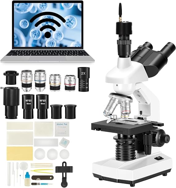 Compound trinocular Microscope, 40X-5000X Magnification, Research Grade trinocular Compound Laboratory Microscope, high Resolution Optics, Suitable for Laboratory, School, Clinical...
