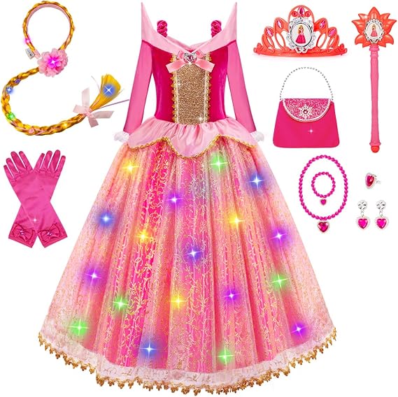 Meland Light Up Princess Dress for Girls Ages 3-10, Halloween Costume Party