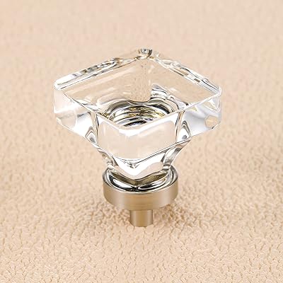 coolnews 8 Pack Glass Cabinet Knobs, Crystal Knobs for Dresser Drawer, Square Furniture Knobs and Pulls, Brushed Nickel