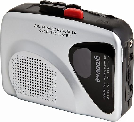 Groov-e Retro Personal Cassette Player and Recorder with AM/FM Radio - Built-in Speaker & Microphone, One-Touch Recording, Belt Clip and