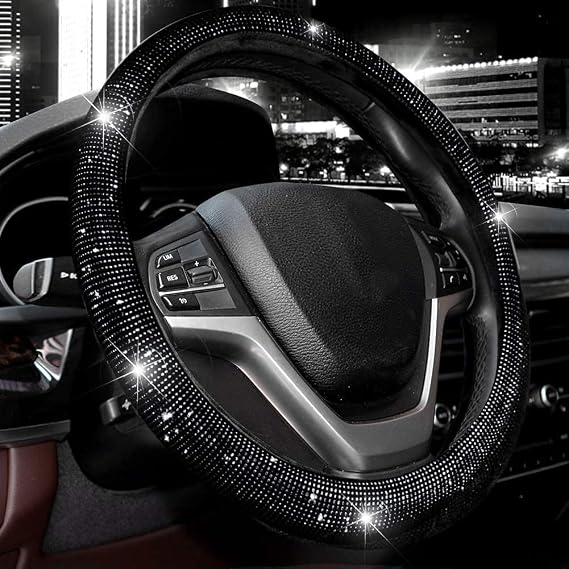 Valleycomfy Steering Wheel Cover for Women Men Bling Bling Crystal Diamond