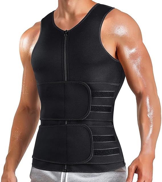 liyun Sauna Vest Men's Slimming Girdle T-Shirt Neoprene Compression Men's Sauna Sweat Vest for Sports Fitness Running Gym Sauna Suits