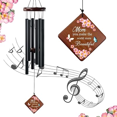 Memorial Wind Chimes for Loss of Mother -36 Sympathy Gifts for Loss of Mom& Loved Ones - Bereavement, Condolence & Remembrance Windchimes in Memory of Mom Black