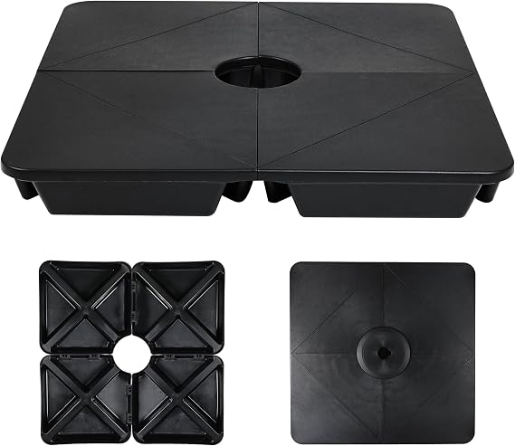 BPS 4-Piece 230 lbs Outdoor Umbrella Base Patio Offset Cantilever Umbrella Stand Square Plate Set Filled with Water or Sand for Garden, Backyard, Poolside, Black