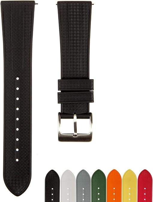 Grid Premium FKM Rubber Watch Bands - Fluoro Rubber Watch Straps - Quick-Release- 20mm, 22mm- Replacement Watch Strap for Men & Women (Black, 22mm)