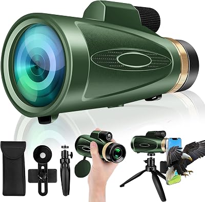 ASxmhGo 80X100 HD Monocular Telescope, High Powered BAK-4 Prism Compact Monoculars for Adults, Larger Vision Monocular for Bird Watching Hunting Hiking Camping Travelling, Green