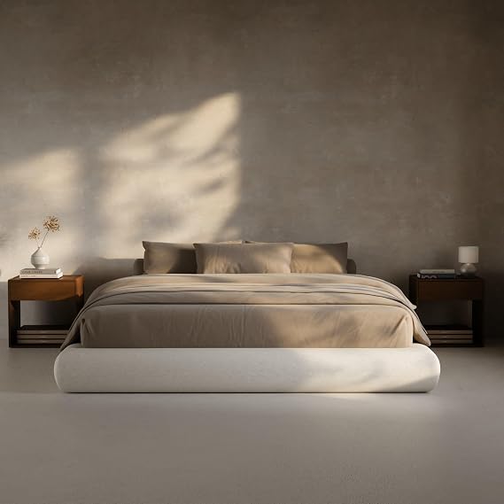 RECCI AirFrame Half-Moon Upholstered King Platform Bed Frame | Minimalist Style without Headboard, 5-Inch Fully Cushioned, Family-Friendly Arched Foam Base