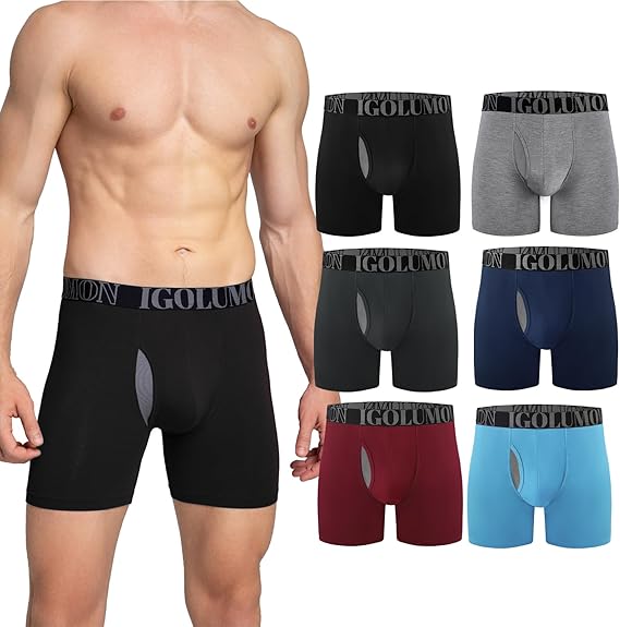 IGOLUMON Mens Underwear Boxer Briefs 6-Pack Breathable Bamboo Rayon Soft Boxer for Men with Fly Underwear Trunks