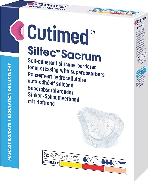 Cutimed Siltec Silicone Foam Dressings, Sacrum Sterile, 7 x 7 in., Box of 5