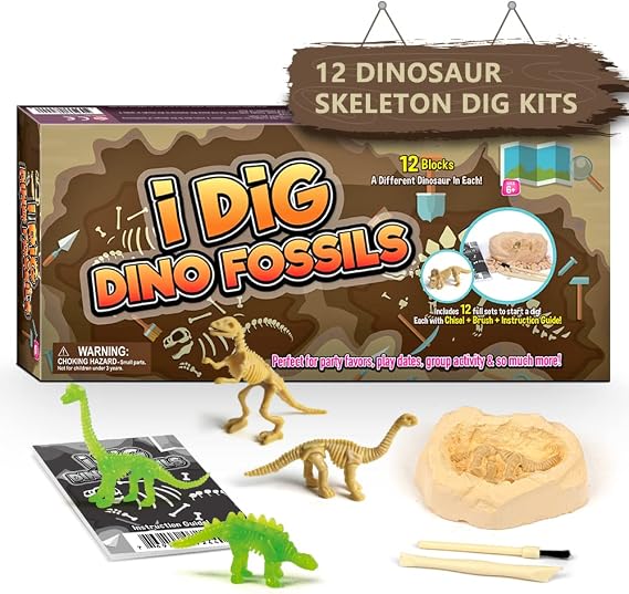 Byncceh Dinosaur Fossil Digging Kit for Kids - Excavate 12 Prehistoric Bones, Includes Glow in The Dark Dino Fossil - STEM Educational Archaeology Science Toy Ages 6-12