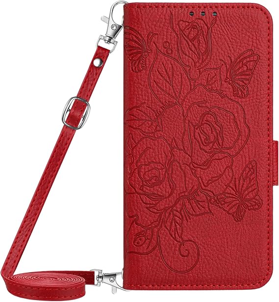 Flip Case Rose for TECNO SPARK 50 5G Case PU Leather Flip Wallet Phonecase Pocket Silicone Shockproof Bumper Cover Stand View Cover with Card Slots Phone Case for TECNO SPARK 50 5G, Red