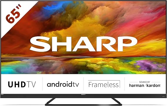 SHARP 4T-C65EQ3KM2AG 65-Inch 4K UHD Quantum Dot Frameless Android Smart TV with Freeview HD, Google Assistant, Chromecast, 4 x HDMI, 2 x USB & Bluetooth, QLED TV – Black [Energy Class G]