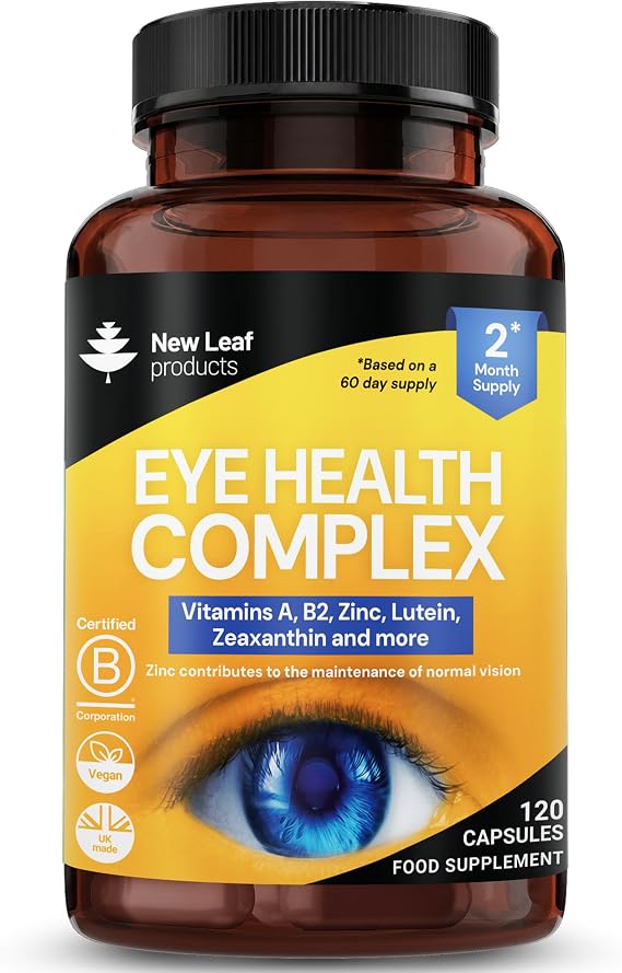 Lutein Supplement for Eyes - Lutein and Zeaxanthin Supplement enriched with Vitamin A, B2 which Supports Normal Vision & Zinc Eye Vitamins - Made in the UK Eye Health Complex by New Leaf