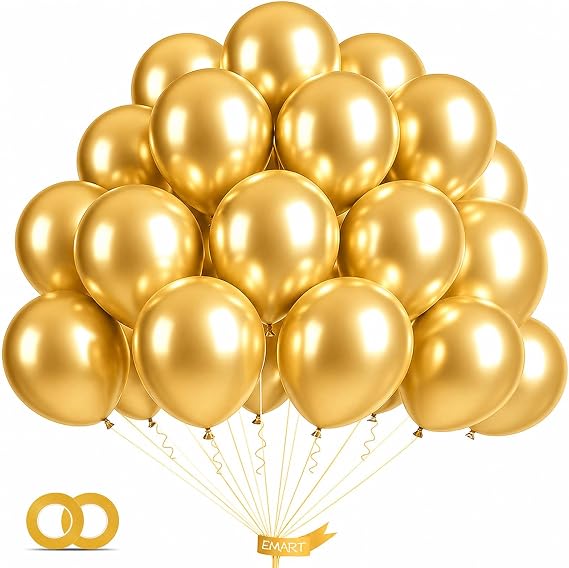 EMART Gold Balloons 12 Inch 60pcs, Latex Balloons for Party(with Ribbon)