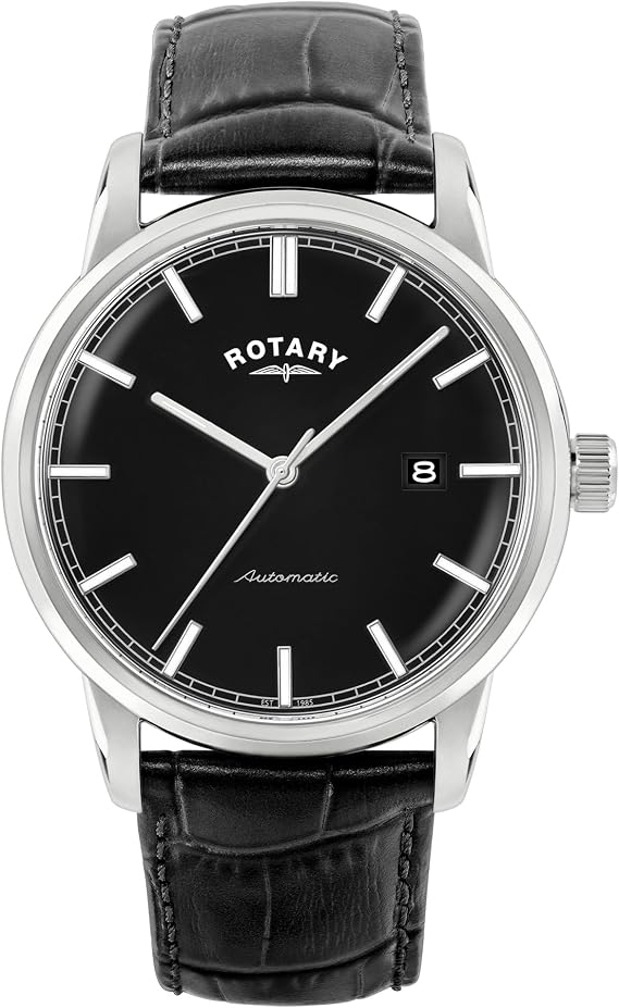 Rotary Men's Heritage Automatic Stainless Steel Black Leather Strap Watch