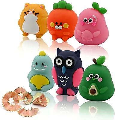 6 PCS Cute Pencil Sharpeners, Kids Pencil Sharpener Manual, Hand Held Pencil Sharpener, Funny Sharpener Cartoon Animals, Kawaii Stationary Gifts Mini School Office Supplies Style 3