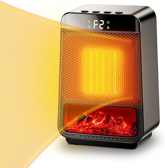 Ceramic Heater, Small Size, 2024 Winter Innovation Model & 3D Simulation Flame & LCD Display Display Heater, Ceramic Fan Heater, Foot Heater, Electric Stove, Heating Equipment, Energy Saving, 2 Seconds Fast Heating, Off Timer, 800 W/1200 W, 2 Levels of Temperature Adjustment, Quiet, Fall Off, Double Overheating Protection, Fireproof Material, Easy to Carry, Easy to Operation, Bedroom and Toilet SE certified