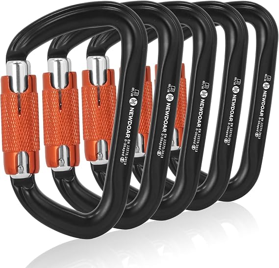NewDoar 28KN UIAA & CE Certified Auto Climbing Carabiner Professional Auto Locking Clips D-Shaped Heavy Duty Carabiner for Camping, Hiking, Swing, Hammock, Rappelling