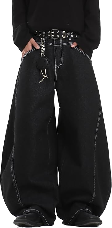 DFGIGT Baggy Barrel Jeans for Men Wide Leg Loose Cargo Y2K Pants