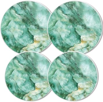 Gas Stove Burner Covers,White Metal Cover for Electric Stovetop,Elegant Green Marble,Kitchen Decor 8 Inches and 10 Inches,Set of 4