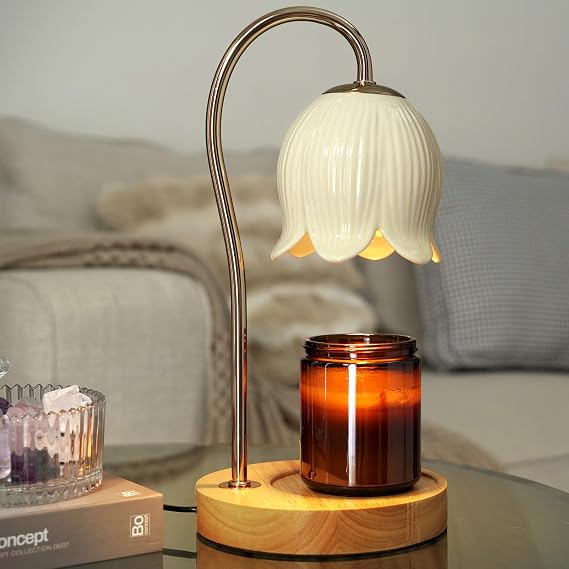 Flower Candle Warmer Lamp with Timer Dimmer, Ceramic Candle Lamp Warmer for House Warming Gifts New Home Decor, Birthday Gifts for Women, Wax Melt Warmer for Jar Candles - 2 Bulbs