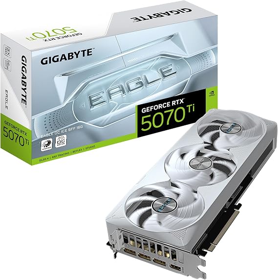 GIGABYTE GeForce RTX 5070 Ti Eagle OC ICE SFF 16G Graphics Card, 16GB 256-bit GDDR7, PCIe 5.0, WINDFORCE Cooling System, GV-N507TEAGLEOC ICE-16GD Video Card