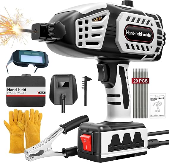 Portable Welding Machine Handheld Welder - 110V IGBT Inverter 20-120A Hand Held Welder Gun Soldadora Portatil Fits for 3/32-1/8" Wire Rods Portable Welding Gun Hand Welder Welding Gun for Metal