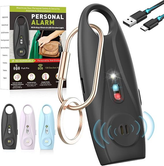 Rechargeable Personal Safety Alarm Keychain, Upgraded Dual-Color Red & Blue Strobe Light, LED Flashlight, 130dB Loud Siren, Safe Personal Alarm for Women, Kids and Elders