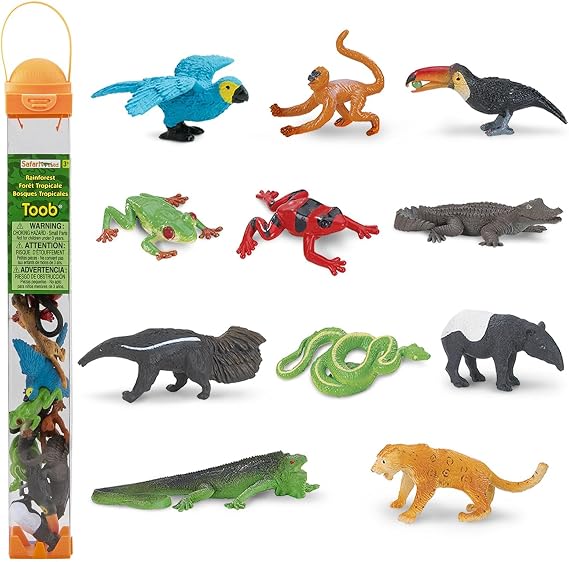 Safari Ltd. Rainforest TOOB - 11 Figurines: Macaw, Frogs, Toucan, Iguana, Monkey, and More - Educational Toy Figures For Boys, Girls, and Kids Ages 3+