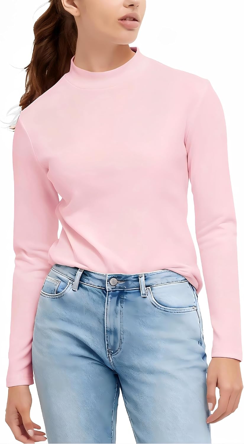Hiverlay Womens Thermal Shirts Mock Neck Long Sleeve Tops Fleece Base Layer for Workout Athletic Warm Cold Weather