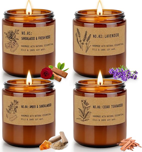 Scented Candles Gift Set for Women, 4 Pack Large Soy Wax Aromatherapy Candles for Home, Long Lasting Home Fragrance for Mum, Wife and Friends on Birthdays, Christmas and Mother's Day, Up to 200 Hours