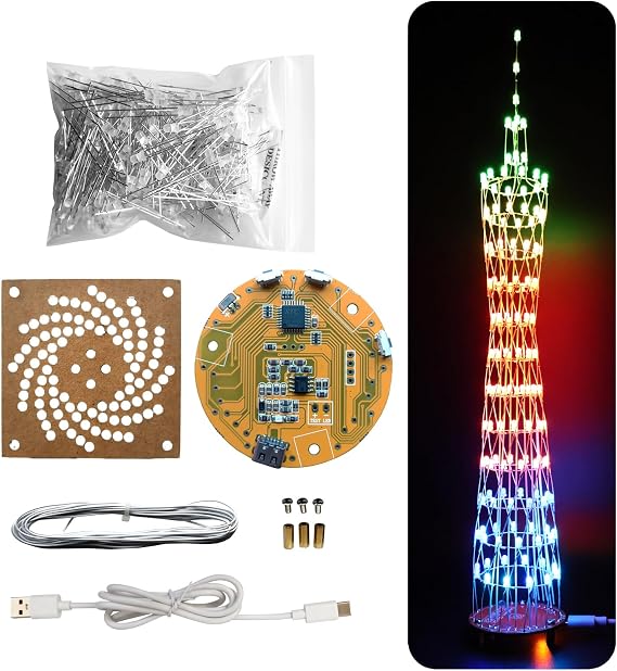 Canton Tower Model DIY Electronic Kit, Handmade Welding Projects, 12 LED Circles, Height 38 cm (GZT-12)