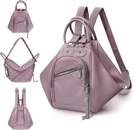Leather Backpack Purse for Women Anti-theft Casual Shoulder Bag Ladies PU Bookbag Convertible Backpack Tote Bags for Women Handbag with Card Holder for Work Hiking Daily Use