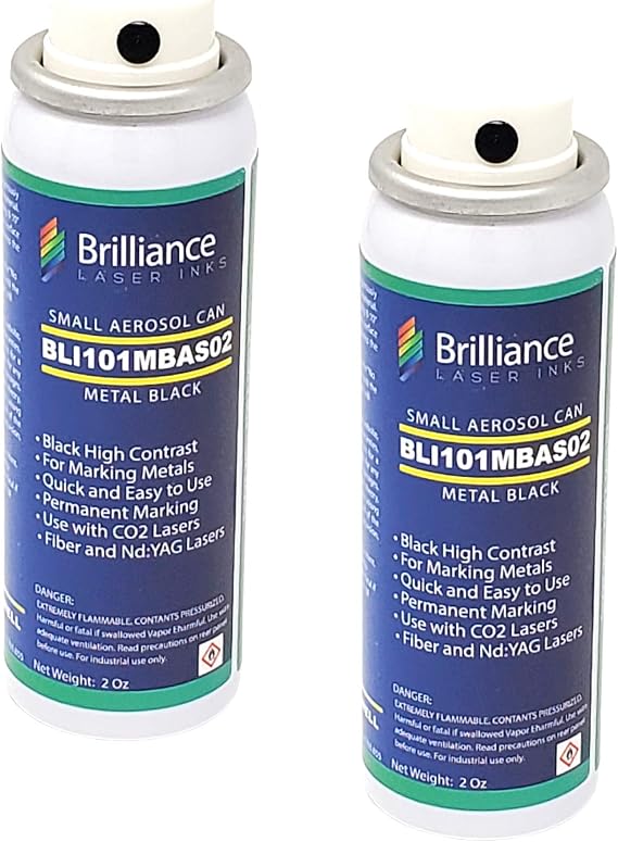Pack of 2 - BLI101-2 Oz - Aerosol Black Laser Ink for Metals Marking - CO2 Laser - Fiber Laser - YAG, 100% Satisfaction Guarantee, Durable, Permanent, High Contrast, Brilliance Laser Inks