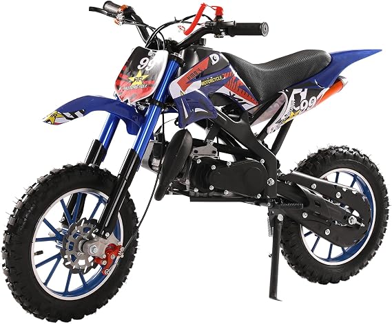 Gas Dirt Bike, 50cc Kids Dirt Bike [Max Speed 25MPH], Mini Bike Gas Powered, 2-Stroke Gas Power Motocross, Off Road Mini Motorcycle Max Load 330LBS for More Summer Fun (Blue)