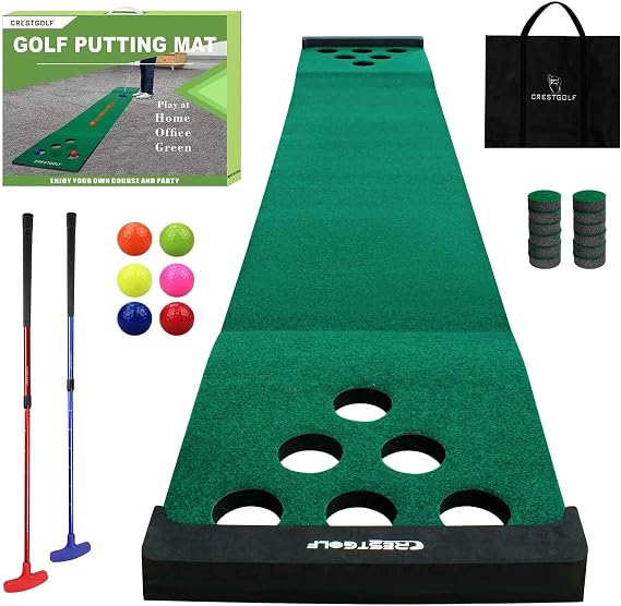 KOFULL Putting Mat Indoor Golf Putting Green Mat Indoor Outdoor (2 putters+ 6balls) Mat Golf Practice ，327 * 50CM