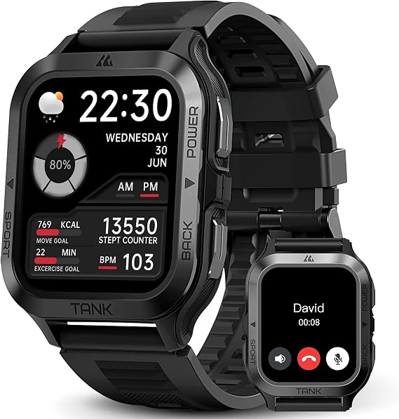 AMAZTIM M2 Smart Watch, 5 ATM & IP69K Waterproof, Extra-Long Battery Life