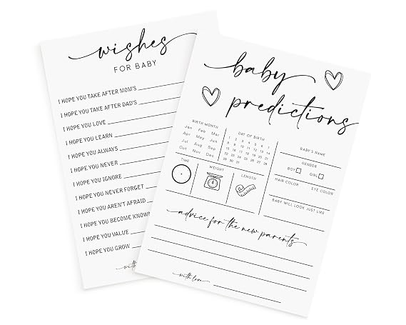 50 Large Baby Predictions and Advice Wishes for Baby Baby Shower Game, New Mom & Dad Card or Mommy & Daddy to Be, Girl or Boy Babies New Parent Message Advice Book Fun Gender Neutral Party (50-Cards)