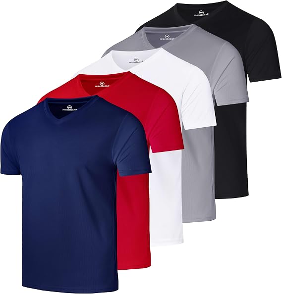 5 Pack Men's Mesh V Neck T Shirts Dry Fit Athletic Workout Gym Running Tees