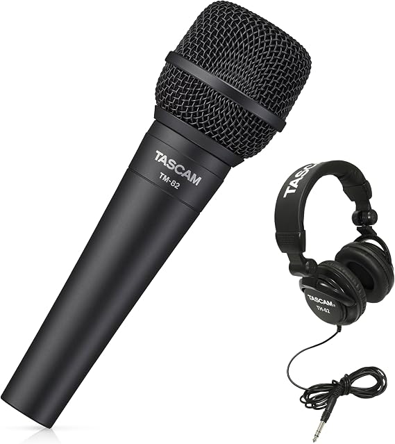 Tascam TM-82 Dynamic Microphone and Studio Headphones Bundle