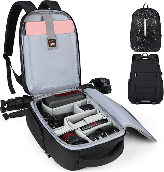 SDYSM Camera Bag Backpack Professional for DSLR SLR Mirrorless Camera Waterproof Laptop Back Pack 14 Inch with Rain Cover Anti Theft Travel Case Large Capacity Photography Backpack Black | 14 Inch Waterproof Camera Laptop Backpack with Rain Cover Anti Theft Travel Case Large Capacity Photography Backpack, Black