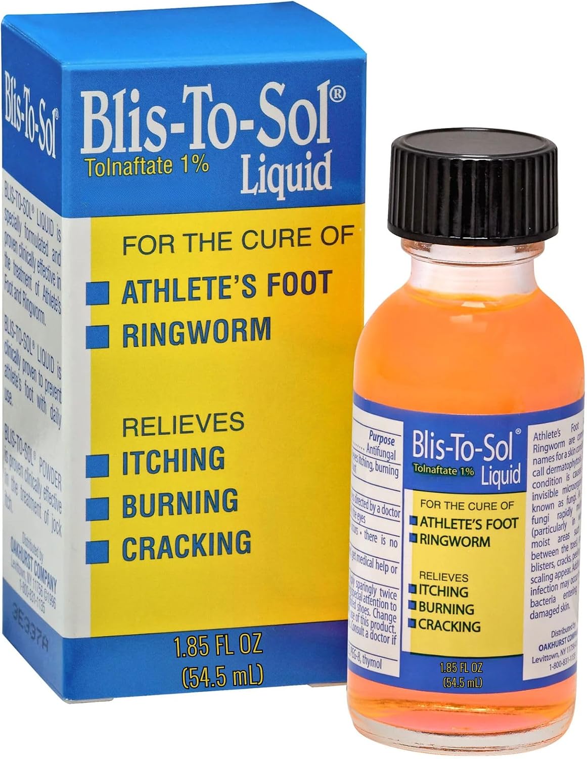 Blis-to-Sol Liquid Tolnaftate 1% Helps Soothe Burning and Cracking – Easy Application, Non-Oily Formula for Use on Cracked Heels, Skin, Fingers, Feet, Toes and Around Nails 1.85 Fl Oz  54.5 mL