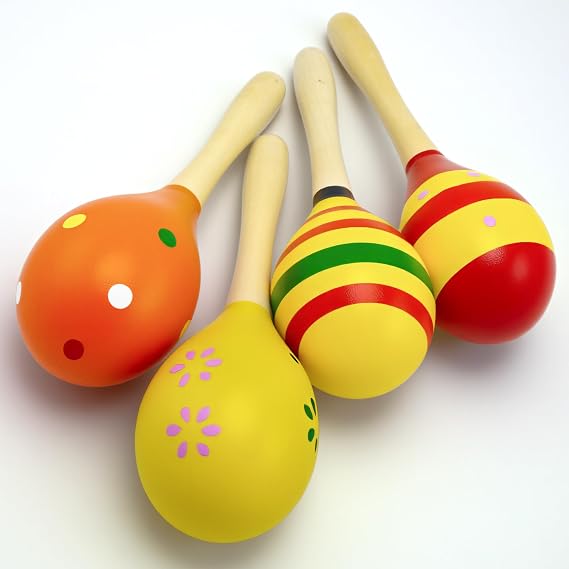 Fiesta Wooden Maracas Toys Cinco De Mayo Hand Percussion Maraca for Kids Toddlers Adults Shakers Musical Instrument Toys 4 Pcs