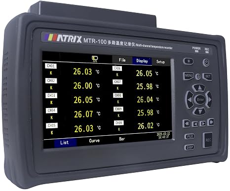 MATRIX MTR-100 10-Channel Handheld Temperature Recorder Data Logger, 0.01C Resolution,200 to1820C, 100ms High Speed, Triple Display List/Curve/Bar, 8 Thermocouple Types, 5" Touch Screen, Fast Charge