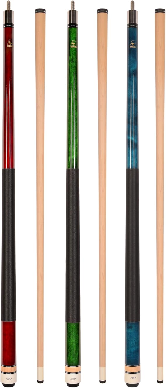 Set of Aska L2 Billiard Pool Cue Sticks, 58" Hard Rock Canadian Maple, 5/16x18 Joint, 13mm Hard Tip, Mixed Weights