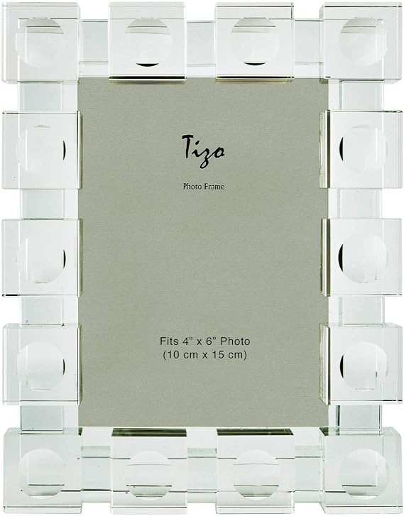 TIZO Design 4x6 Cube Crystal Glass Picture Frame, Elegant Profile & Sturdy Screw-On Crystal Glass Easel Back, Boutique Quality Photo Frame