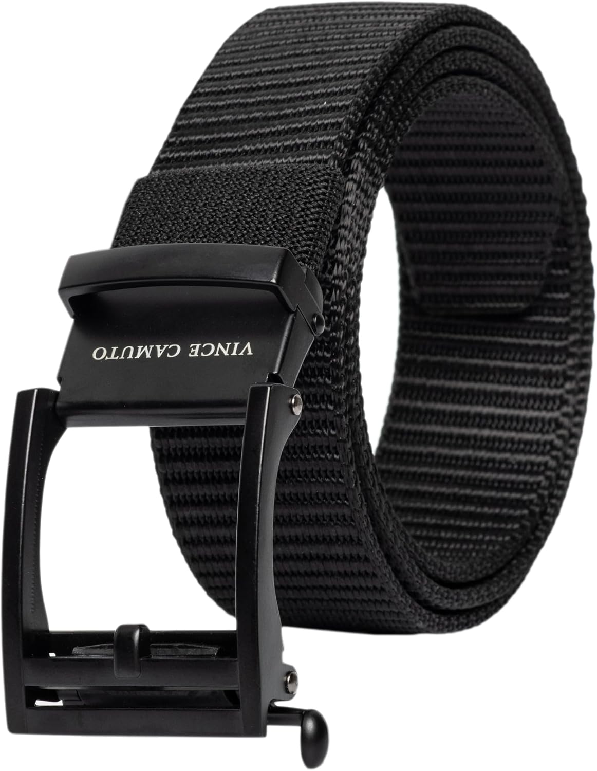 Vince Camuto Belts Men | 35mm Black Belt with Nickle Finish Belt Buckle | Ribbed Polyester Belt Tailored for Men | Belt Size SM