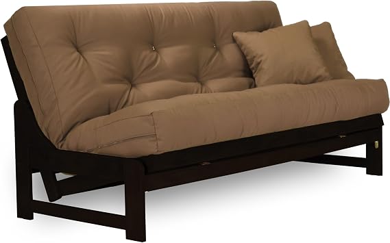 Arden Armless Dark Espresso (Near Black) Wood Futon Frame Only, Full or Queen Size - Solid Hardwood Sofa Bed Frame, Space Saving Design Ideal for Small Rooms